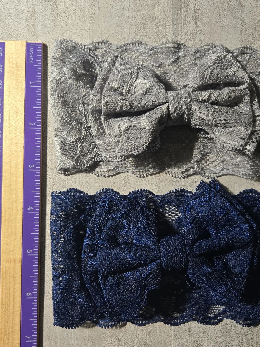 Baby Girl Grey & Navy Blue Lace Stretch Bow Headband Floral Hair Band Accessory